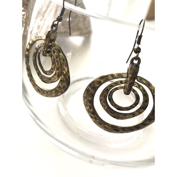 Hammered Brass Triple Hoop Earrings - Picture 4 of 8